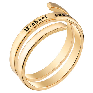 14K Gold over Sterling Engraved Double Name Bypass Ring