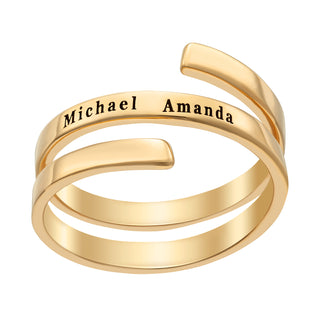 14K Gold over Sterling Engraved Double Name Bypass Ring