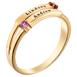 14K Gold over Sterling Engraved Double Name and Birthstone Ring