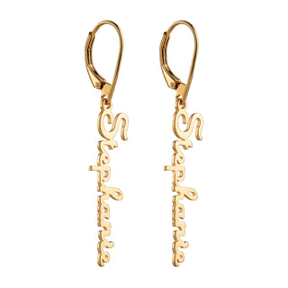 14K Gold over Sterling Personalized Script Name Dangle Earrings
