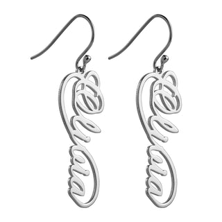 Sterling Silver Script Name Infinity Dangle Earrings