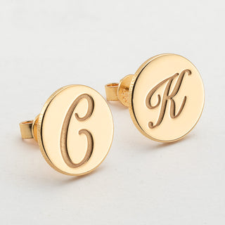 14K Gold over Sterling Engraved Initial Disc Earrings