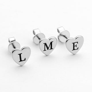 Sterling Silver Petite Engraved Initial Heart Earrings