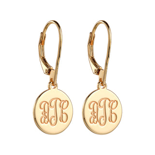 14K Gold over Sterling Engraved Monogram Disc Dangle Earrings