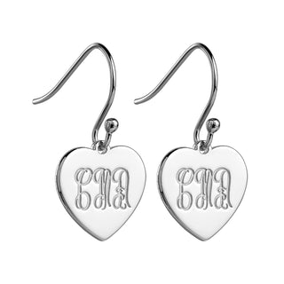 Sterling Silver Engraved Monogram Heart Dangle Earrings
