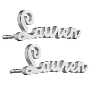 Sterling Silver Satin Script Name Earrings