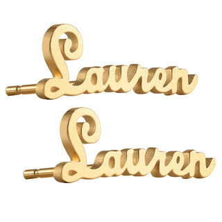 14K Gold over Sterling Satin Script Name Earrings
