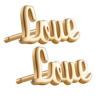14K Gold over Sterling Script Love Button Earrings