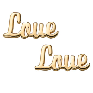14K Gold over Sterling Script Love Button Earrings