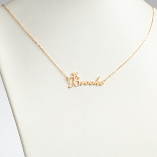 14K Gold over Sterling Script Name with Crown Necklace