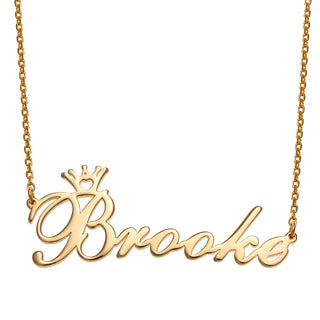 14K Gold over Sterling Script Name with Crown Necklace