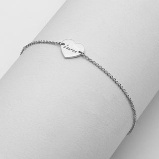 Sterling Silver Engraved Script Name Petite Heart Bracelet