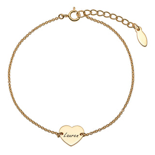 14K Gold over Sterling Engraved Script Name Petite Heart Bracelet