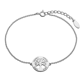 Sterling Silver Engraved Names Petite Family Tree Bracelet