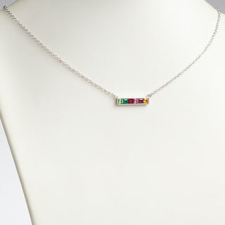 Sterling Silver Family Square Birthstones Necklace