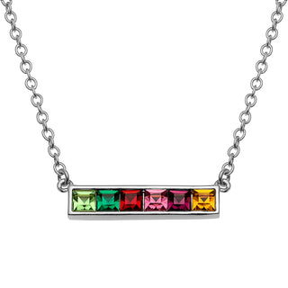 Sterling Silver Family Square Birthstones Necklace