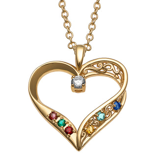 14K Gold over Sterling Mother's Birthstone Family Heart Pendant