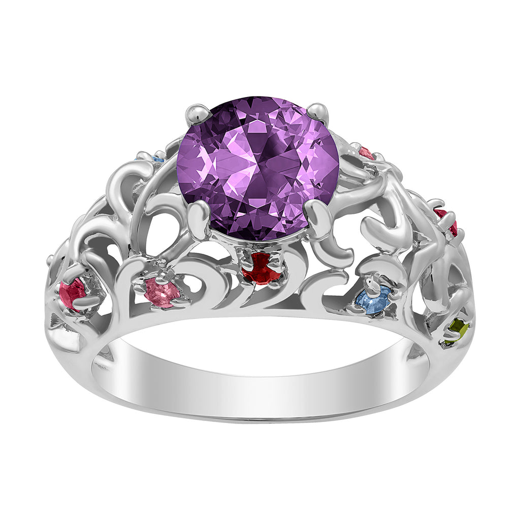 Mother's Round Family Birthstone Filigree Ring – Limoges Jewelry