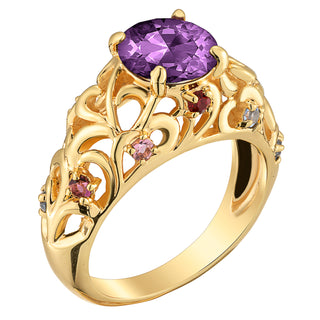 Mother's Round Family Birthstone Filigree Ring