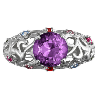 Sterling Silver Mother's Round Family Birthstone Filigree Ring