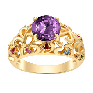 14K Gold over Sterling Mother's Round Family Birthstone Filigree Ring