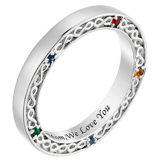 Sterling Silver Family Infinity Engraved Birthstone Band