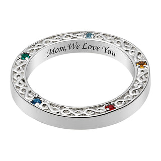 Sterling Silver Family Infinity Engraved Birthstone Band