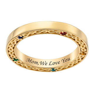 14K Gold over Sterling Family Infinity Engraved Birthstone Band