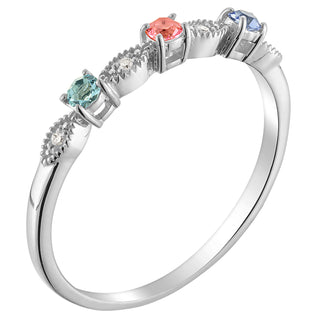 Sterling Silver Vintage Birthstone with Diamond Accent Ring