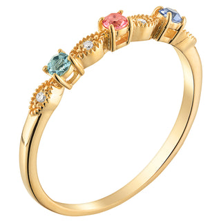 14K Gold over Sterling Vintage Birthstone with Diamond Accent Ring