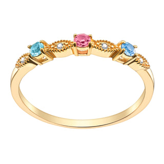 14K Gold over Sterling Vintage Birthstone with Diamond Accent Ring