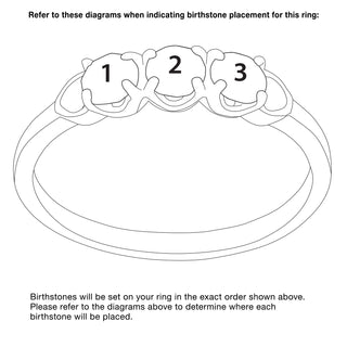 Sterling Silver Round Birthstone Ring with Hearts - 3 Stones
