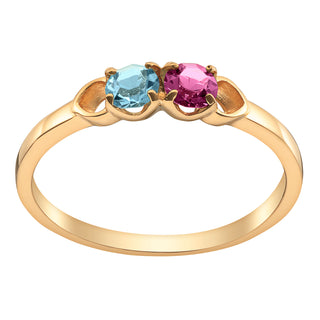 14K Gold over Sterling Round Birthstone Ring with Hearts - 2 Stones