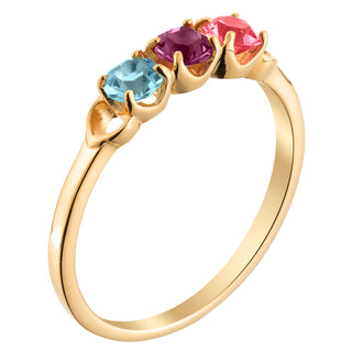 14K Gold over Sterling Round Birthstone Ring with Hearts - 3 Stones