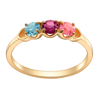 14K Gold over Sterling Round Birthstone Ring with Hearts - 3 Stones