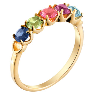 14K Gold over Sterling Round Birthstone Ring with Hearts - 5 Stones