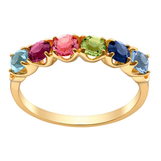 14K Gold over Sterling Round Birthstone Ring with Hearts  - 6 Stones
