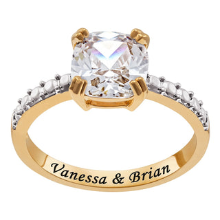 Minimal 14K Gold Plated Cushion Cut Solitaire Engagement Ring