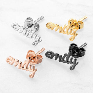 Stainless Steel Lowercase Script Name Crawler Earrings