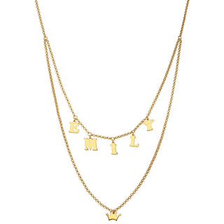 Personalized Layered Mini Name and Crown Double Necklace