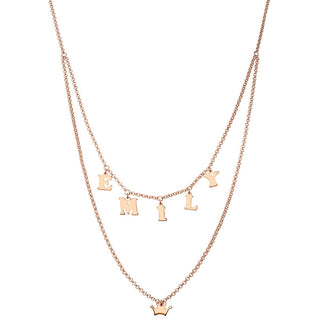 Personalized Layered Mini Name and Crown Double Necklace
