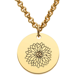 Personalized Engraved Flower and Initial Disc Necklace