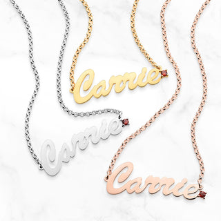 Personalized Script Name with Birthstone Accent Necklace