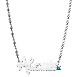 Personalized Bold Script Name with Birthstone Accent Necklace