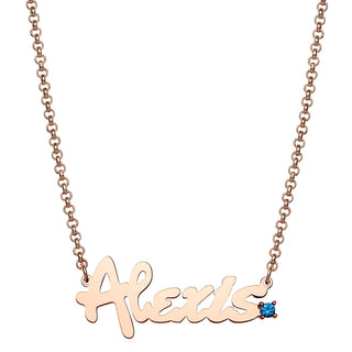 Personalized Bold Script Name with Birthstone Accent Necklace