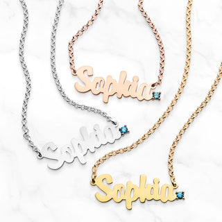 Personalized Script Name with Birthstone Accent Necklace