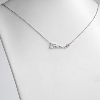Sterling Silver Script Name with Heart and Birthstone Necklace
