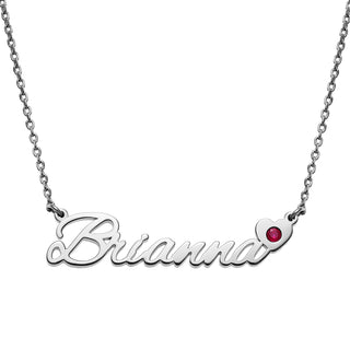 Sterling Silver Script Name with Heart and Birthstone Necklace