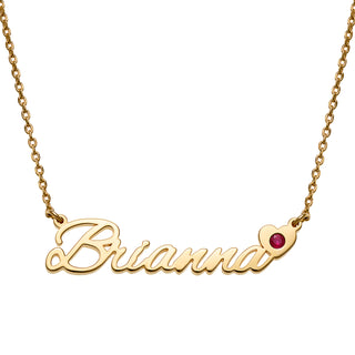 14K Gold over Sterling Script Name with Heart and Birthstone Necklace