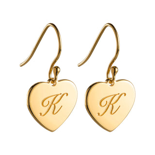 14K Gold over Sterling Engraved Initial Heart Dangle Earrings